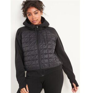 Old Navy Black Quilted Hoodie Workout Athletic Dynamic Fleece Jacket Size Large